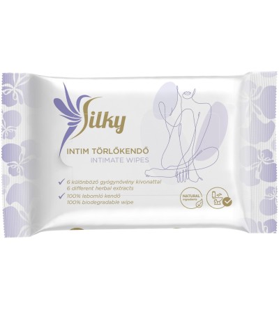 Silky Intim 20 lapos 100% lebomló törlőkendő természetes gyógynövényekkel